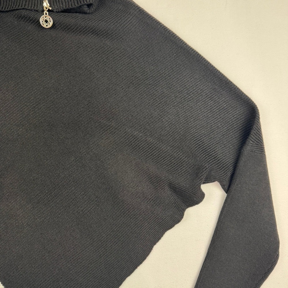 White House Black Market Poncho Women M/L Black Zip Neck Stripe Sweater - Picture 9 of 9